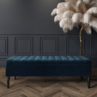 GRADE A1 - Safina Striped Top Ottoman Storage Bench in Navy Blue Velvet
