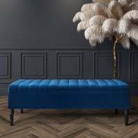 Navy Blue Velvet End-of-Bed Ottoman Storage Bench - Safina