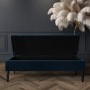 Safina Striped Top Storage Bench in Navy Blue Velvet