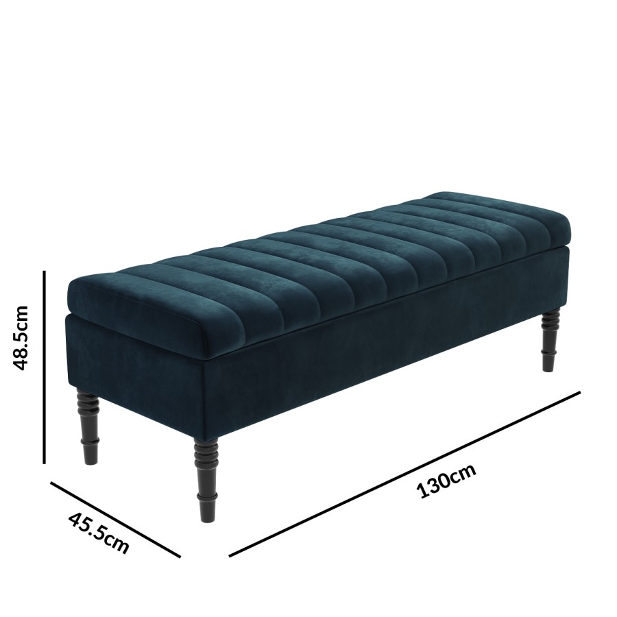 Safina Striped Top Storage Bench in Navy Blue Velvet