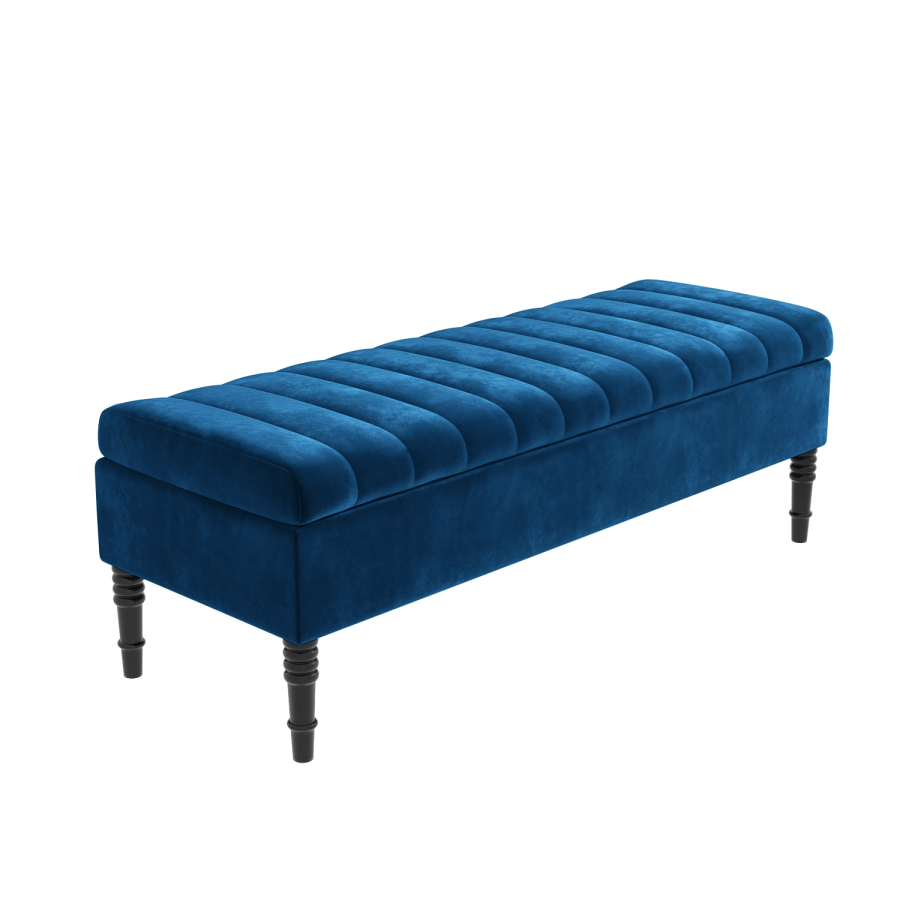 GRADE A2 - Safina Striped Top Ottoman Storage Bench in Navy Blue Velvet