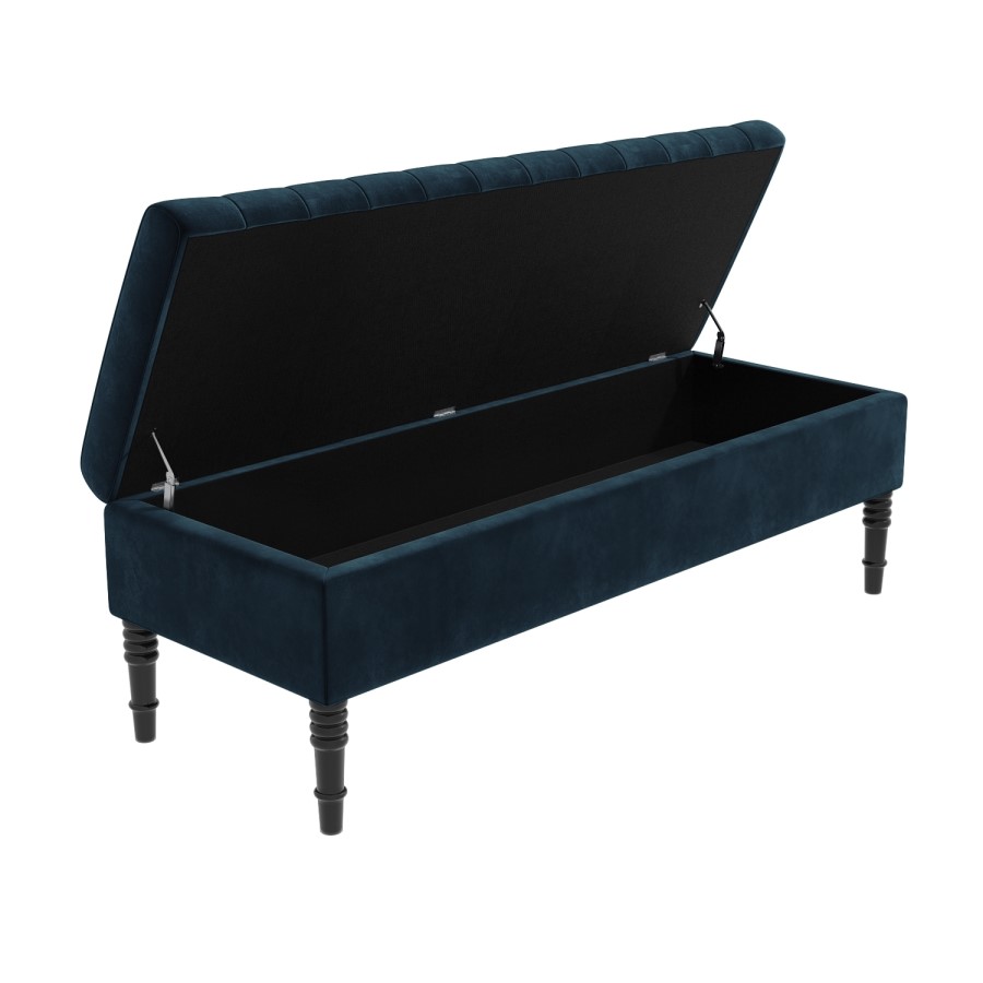 Safina Striped Top Storage Bench in Navy Blue Velvet