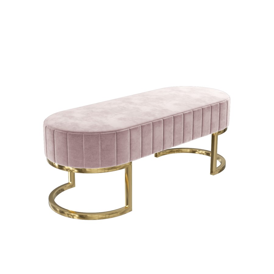 GRADE A1 - Safina Velvet Bench in Baby Pink with Gold Legs