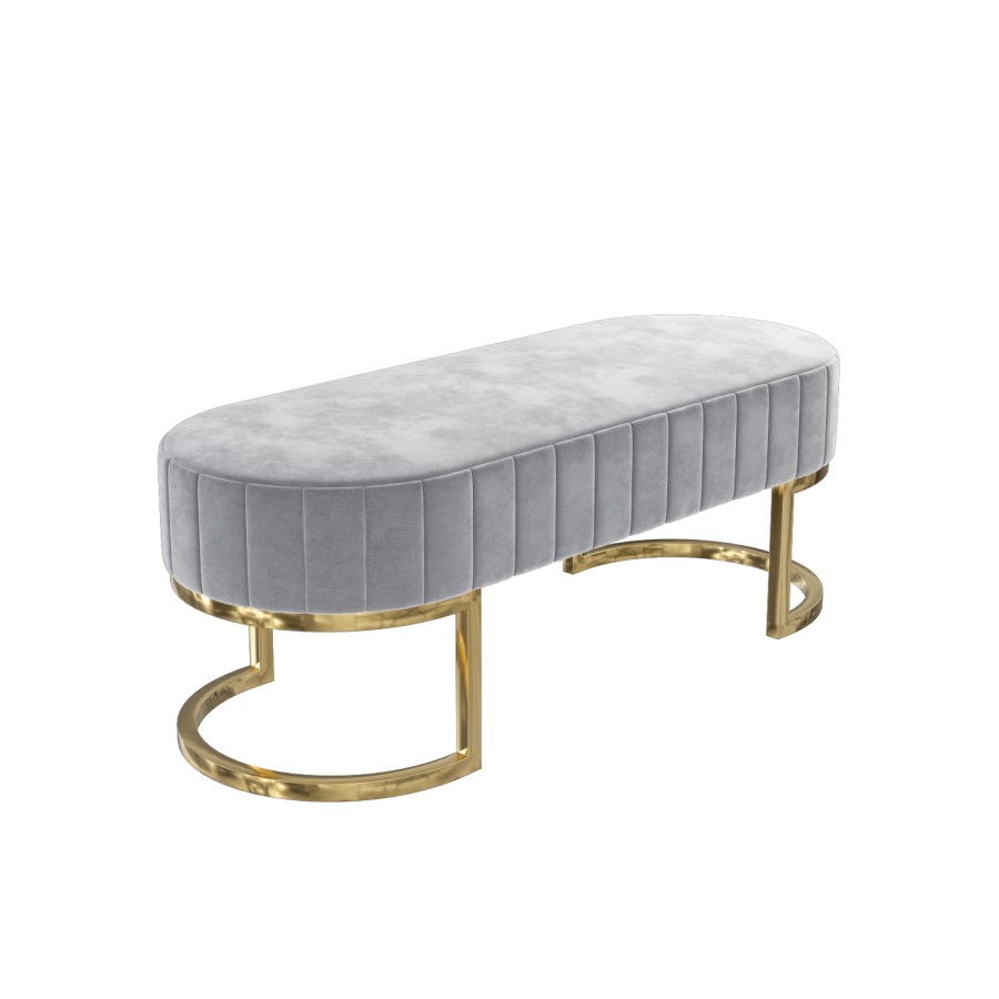 Safina Velvet Bench in Silver Grey with Gold Legs