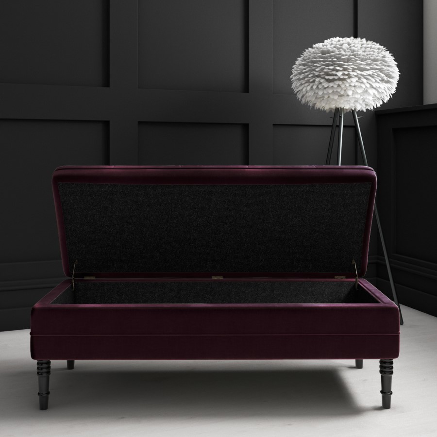 GRADE A1 - Safina Ottoman Storage Bench in Aubergine Velvet with Button Detail