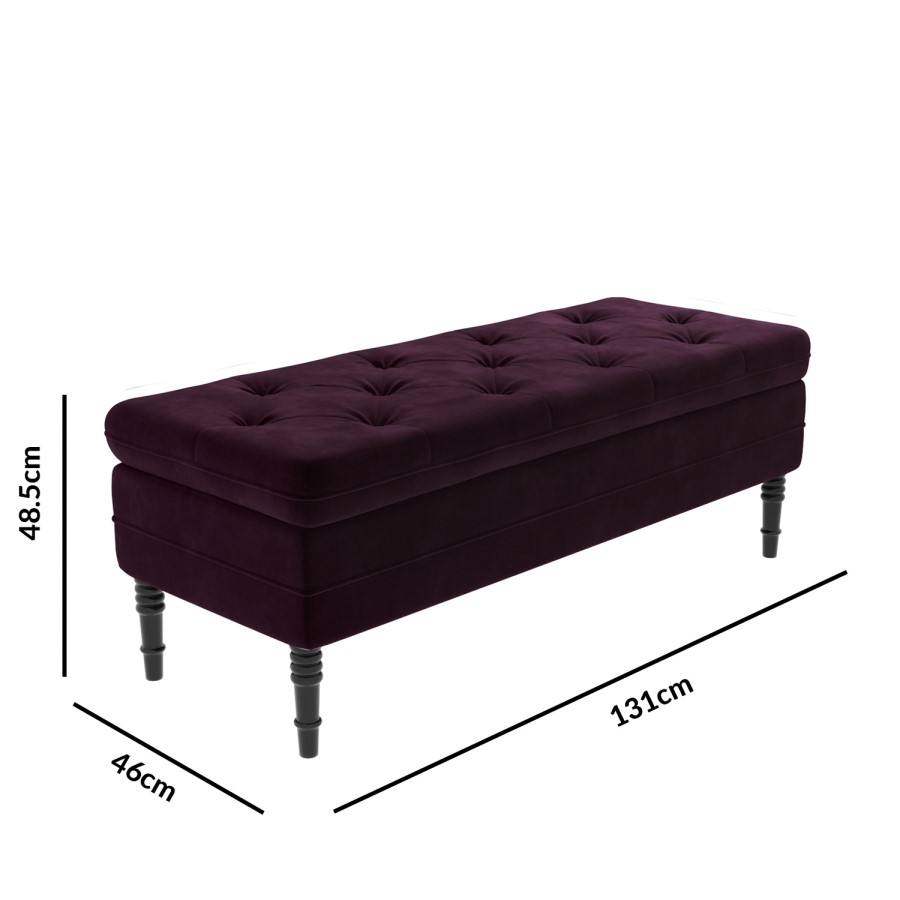 Safina Ottoman Storage Bench in Aubergine Velvet with Button Detail