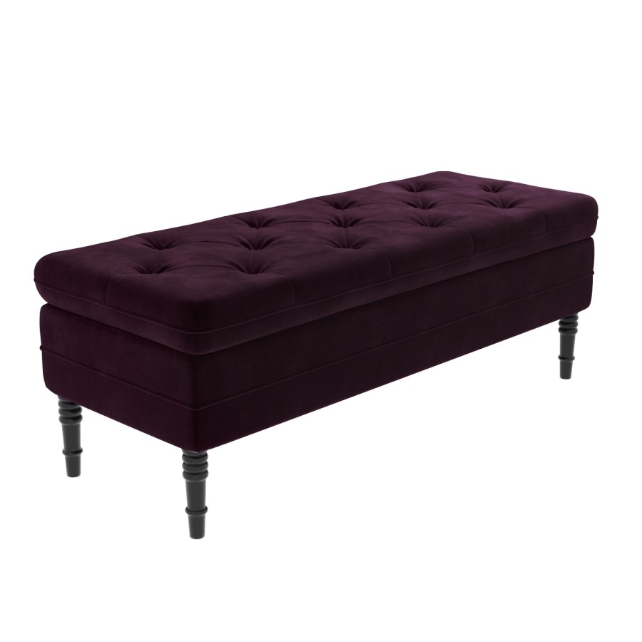 GRADE A1 - Safina Ottoman Storage Bench in Aubergine Velvet with Button Detail