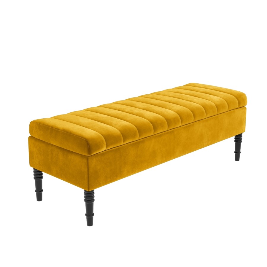 GRADE A1 - Safina Striped Top Ottoman Storage Bench in Yellow Velvet