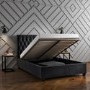Dark Grey Velvet Double Ottoman Bed with Chesterfield Headboard - Safina