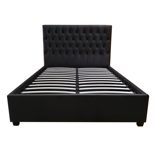 Dark Grey Velvet Double Ottoman Bed with Chesterfield Headboard - Safina