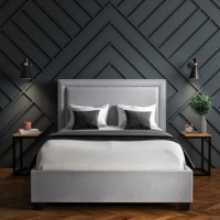 GRADE A1 - Safina Studded Velvet King Size Ottoman Bed in Silver Grey