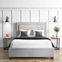 Safina Light Grey Velvet King Size Ottoman Bed with Studded Headboard