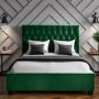 Green Velvet Double Ottoman Bed with Chesterfield Headboard - Safina