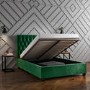 Green Velvet Double Ottoman Bed with Chesterfield Headboard - Safina