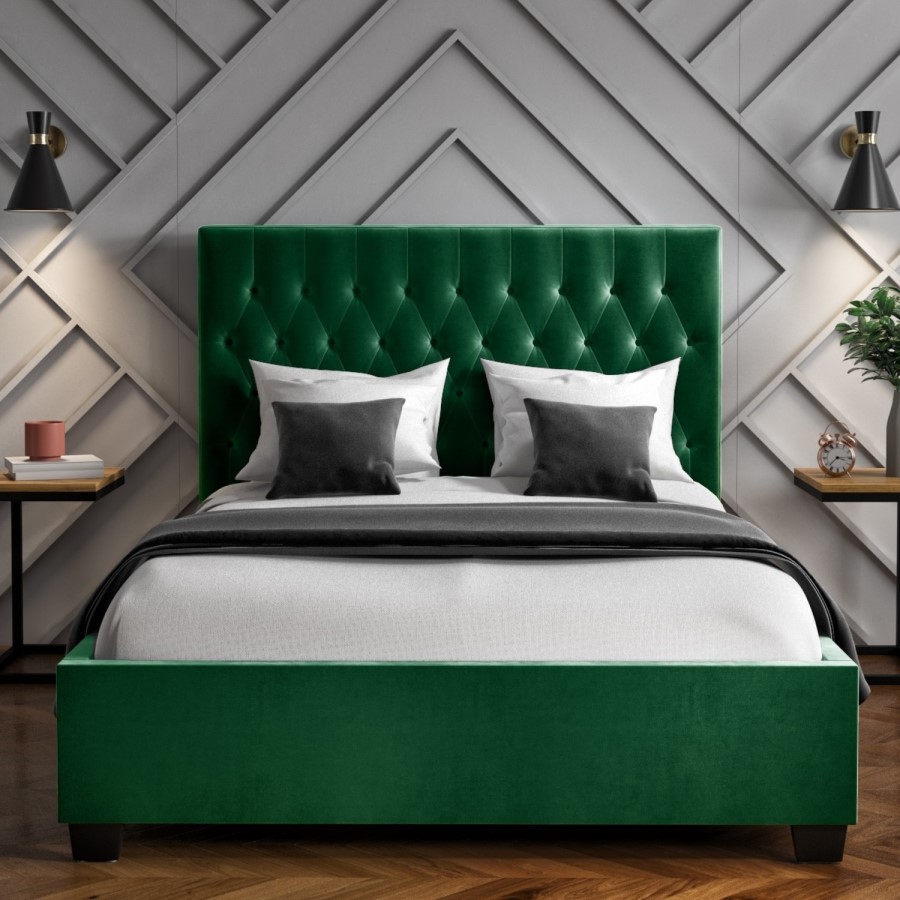 GRADE A1 - Safina King Size Ottoman Bed in Dark Green with Quilted Button Headboard