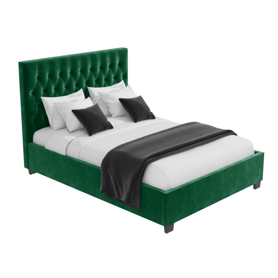 GRADE A1 - Safina King Size Ottoman Bed in Dark Green with Quilted Button Headboard