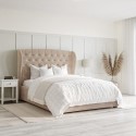 SAF093 Beige Velvet King Size Ottoman Bed with Winged Headboard - Safina