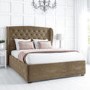 GRADE A1 - Safina Buttoned Wing Back Double Ottoman Bed in Mink Velvet