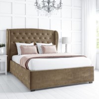 GRADE A1 - Safina Buttoned Wing Back Double Ottoman Bed in Mink Velvet
