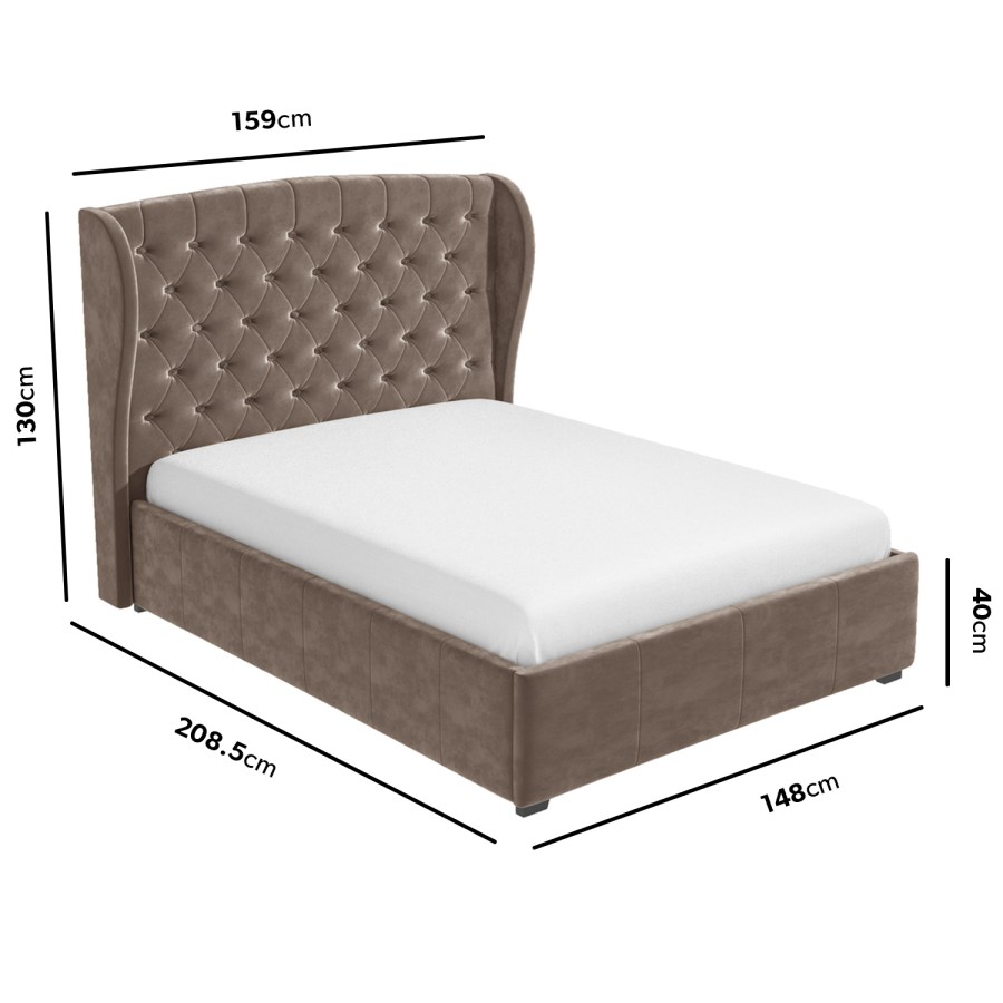 GRADE A2 - Mink Brown Velvet Double Ottoman Bed with Winged Headboard - Safina