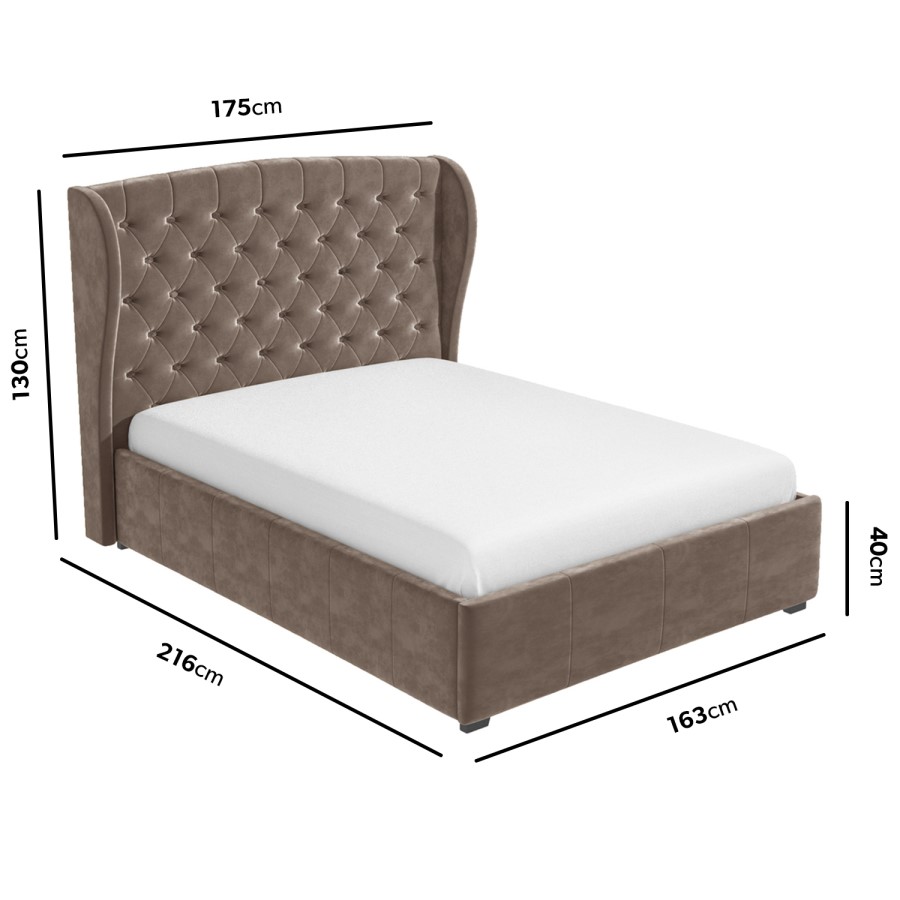 GRADE A2 - Mink Brown Velvet King Size Ottoman Bed with Winged Headboard - Safina