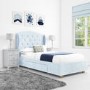 Safina Wing Back Single Bed in Baby Blue Velvet with Underbed Drawer