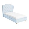 Safina Wing Back Single Bed in Baby Blue Velvet with Underbed Drawer