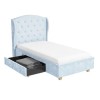 Safina Wing Back Single Bed in Baby Blue Velvet with Underbed Drawer