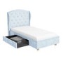 Safina Wing Back Single Bed in Baby Blue Velvet with Underbed Drawer