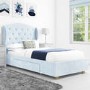 Safina Wing Back Single Bed in Baby Blue Velvet with Underbed Drawer