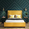 Yellow Velvet Double Ottoman Bed with Studded Headboard - Safina