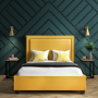 Yellow Velvet Double Ottoman Bed with Studded Headboard - Safina