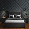 GRADE A1 - Safina Studded Velvet Double Ottoman Bed in Dark Grey