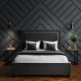Dark Grey Velvet King Size Ottoman Bed with Studded Headboard - Safina