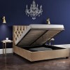 Beige Velvet Double Ottoman Bed with Chesterfield Headboard - Safina