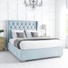 Light Blue Velvet Double Ottoman Bed with Winged Headboard - Safina