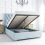 Light Blue Velvet Double Ottoman Bed with Winged Headboard - Safina