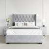Grey Velvet Small Double Ottoman Bed with Diamante Headboard - Safina