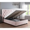 Pink Velvet Small Double Ottoman Bed with Diamante Headboard - Safina