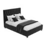 Dark Grey Velvet Small Double Ottoman Bed with Chesterfield Headboard - Safina