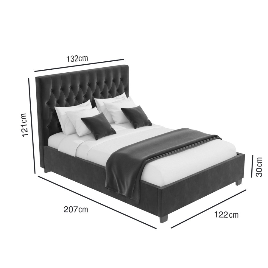 GRADE A2 - Safina Small Double Ottoman Bed in Dark Grey with Quilted Button Headboard