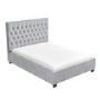 Grey Velvet Small Double Ottoman Bed with Chesterfield Headboard - Safina