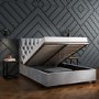 Grey Velvet Small Double Ottoman Bed with Chesterfield Headboard - Safina