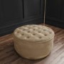 GRADE A1 - Safina Large Round Velvet Footstool in Beige with Button Detail