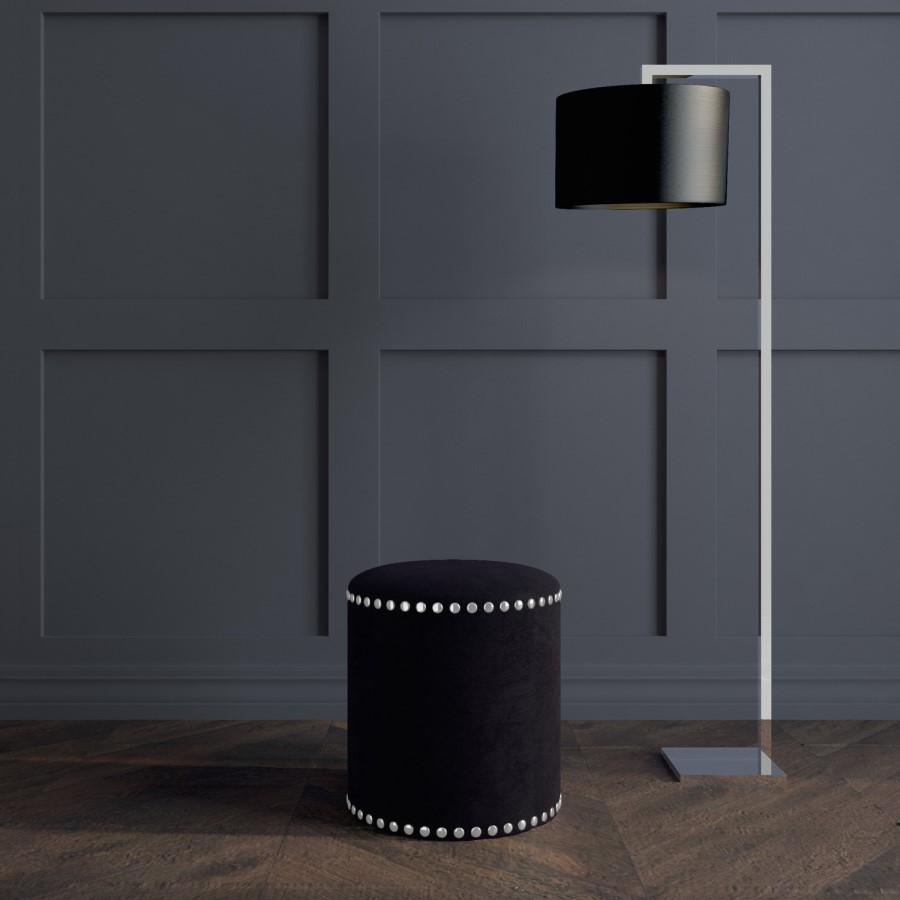 Safina Small Round Studded Stool in Black Velvet