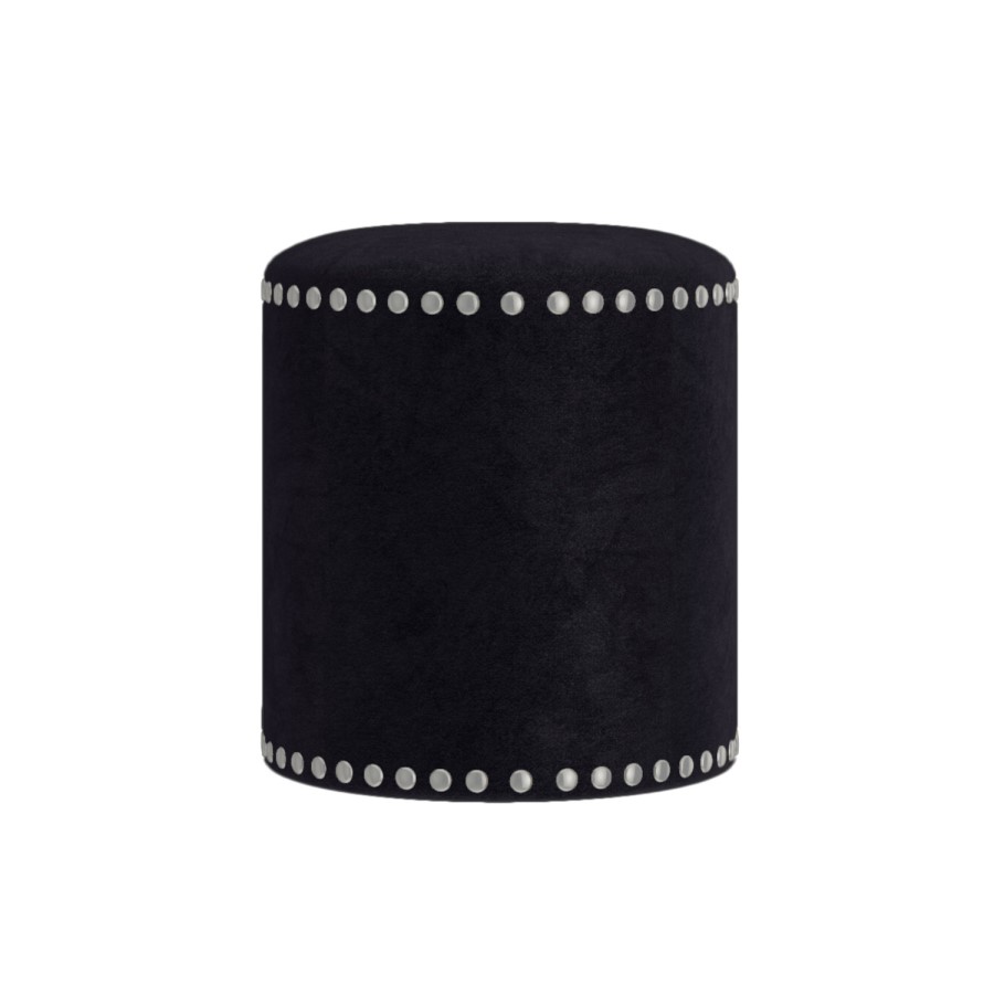 Safina Small Round Studded Stool in Black Velvet
