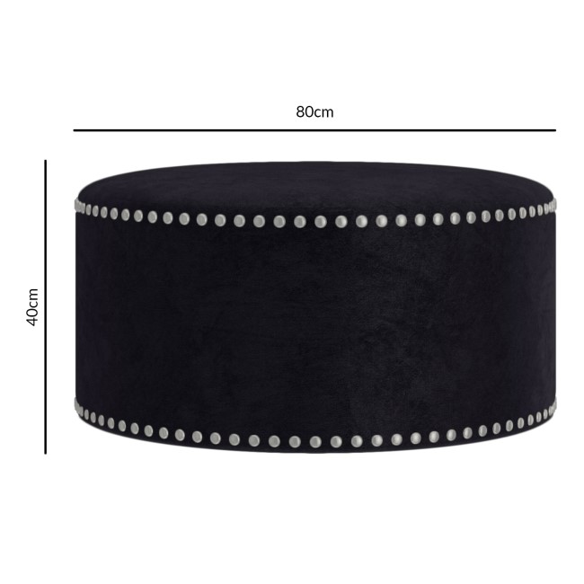 Large Round Black Velvet Pouffe - Safina