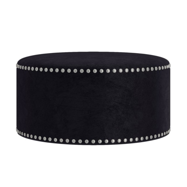 Large Round Black Velvet Pouffe - Safina