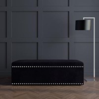 Black Velvet Ottoman Blanket Box with Stud Detail - Safina Black Velvet Ottoman Blanket Box with Stud Detail - Safina
