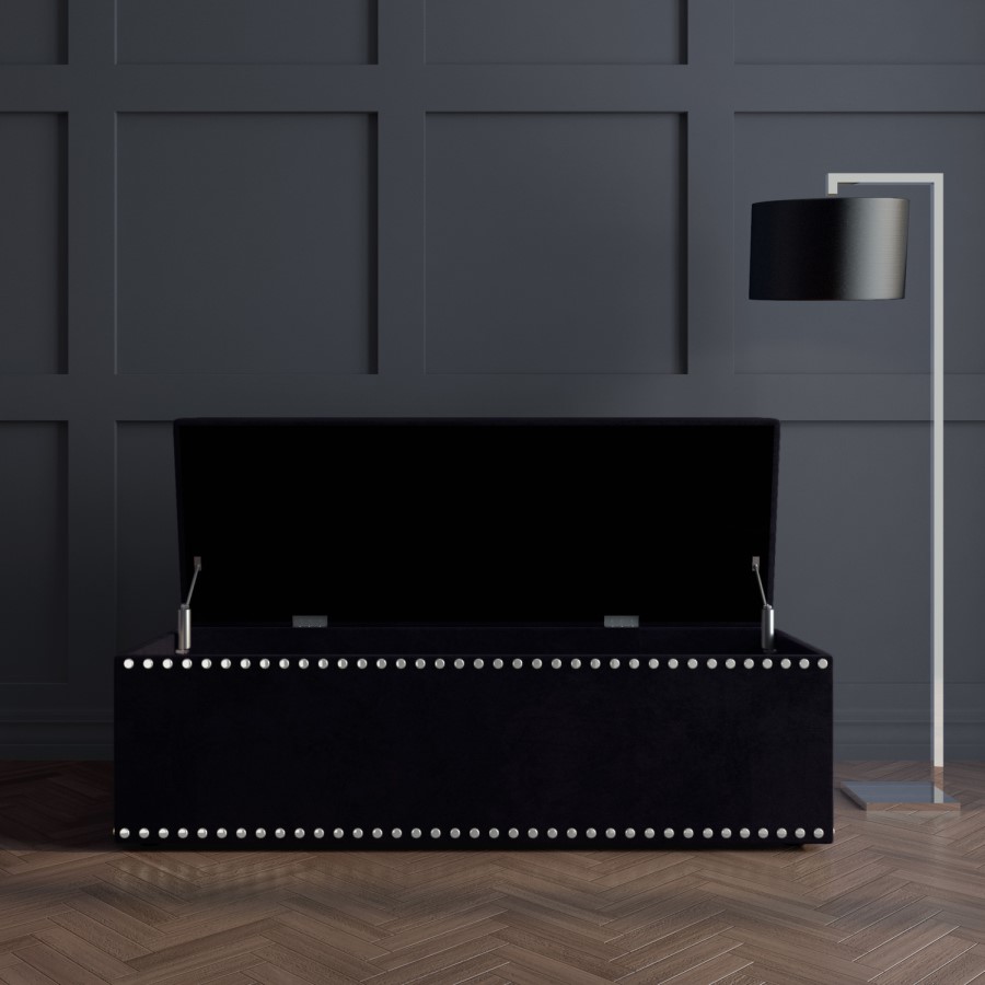 Black Velvet Ottoman Blanket Box with Stud Detail - Safina
